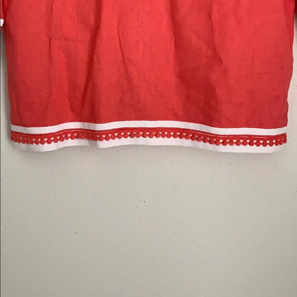 SAINT TROPEZ WEST top women’s size small coral pom tunic top 3/4 sleeve - Picture 6 of 7